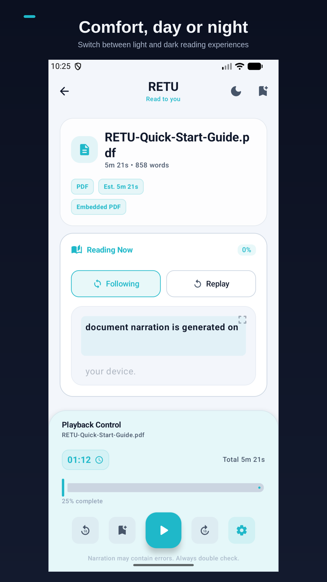 RETU document reader shown in its light theme